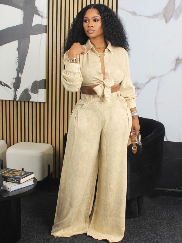 Women's Clothing Long Sleeved Casual Shirt & Wide Leg Pants Set Loose Fit Spring Autumn New Arrivals_ecoleips.com