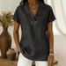 2026 European American Cross-border . Spring And Summer Fashion Casual Women's Short-sleeve V-neck Solid Color Top_ecoleips.com