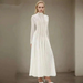 Fashion Lace Dress Women's Round Neck Hollow Out Slim Long Sleeve Retractoin Waist Big Swing Dresses New Dress XP8R_ecoleips.com
