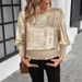Women's Round Neck Short Sleeve Pullover T-Shirt Gold Foil Hem_ecoleips.com