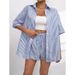 Women's Clothing Fashion Women's Lapel Casual Striped Short Sleeved Pants Two Piece Suit_ecoleips.com