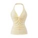 Hot Buff Layered Design Sexy V-Neck Halter Neck Strap Twist Sleeveless Tank Slim Fit Slimming Top For Women_ecoleips.com