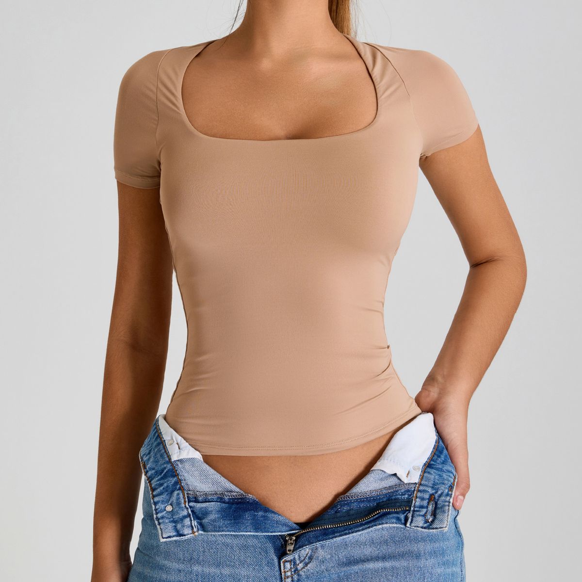 Women's Square Neck Yoga Top - Breathable Short Sleeve Workout Shirt For Running Pilates Gym Fitness, Moisture-Wicking Stretchy Activewear Tops_ecoleips.com