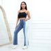 Women's Clothing Elastic Fashion Washed Contrast Color Jeans_ecoleips.com
