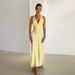 Women's Sexy V Neck Backless Lace Up Satin Maxi Dress – Elegant Party Evening Gown_ecoleips.com