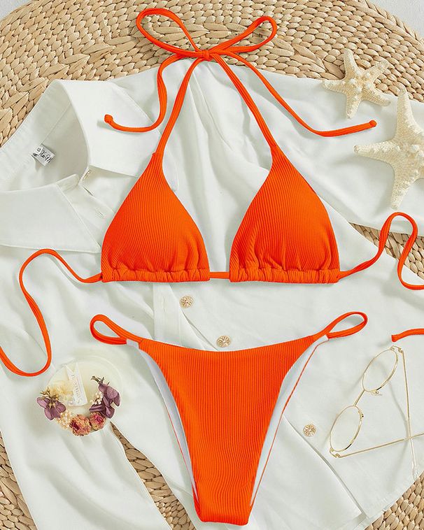 Women's Clothing Yonghe new style female sexy solid color beach bikini swimsuit high waist tie_ecoleips.com