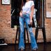 New European American Style High-Waisted Ripped Jeans For Women, Cross-Border Women's Slim Fit Flared Pants,_ecoleips.com