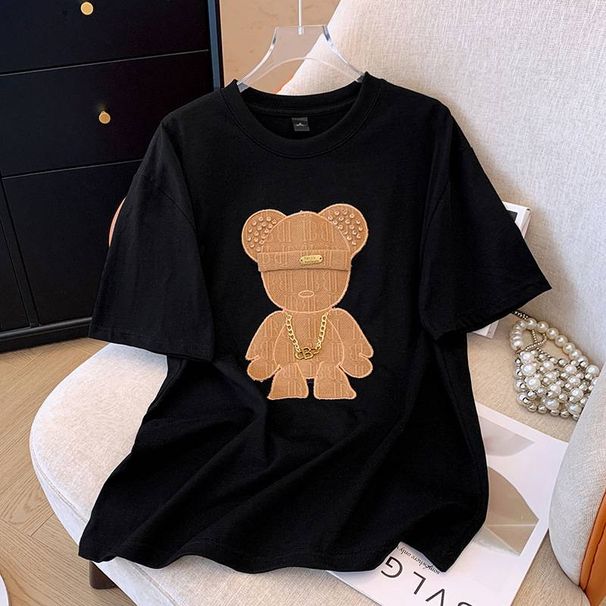 Women's Padded Long Round Neck Short Sleeve Loose Printing Bottoming Shirt Top Round Neck Trendy_ecoleips.com
