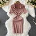 Women's Clothing New Design Half Zipper Lapel Short Sleeve Knitted Dress Women's Clothing Waist Slimming Hip_ecoleips.com