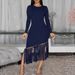 Plus Size Elegant Fringe Dress Women's Solid Color Long Sleeve Bodycon Evening Gown With Round Neck_ecoleips.com