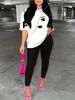 Women's Casual, Fashionable, Personalized, Simple Drawn Portrait Pattern Printed Loose T-shirt+cropped Pants Two-piece Set Home Sportswear Daily Wear-382_ecoleips.com