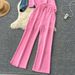 Women's Clothing Women's Style Casual Fashion Set Splicing Hooded Sweatshirt High Waist Wide Leg Pants Denim Two Piece Outfit_ecoleips.com