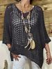 Plus Size Women's Summer Crochet Knit Cover Up Top, V-Neck 3/4 Sleeve Hollow Out Casual Loose Elegant Beach Tunic Blouse_ecoleips.com