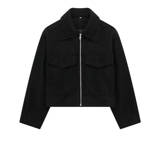 Women's Stylish Short Wool Blend Jacket With Lapel Collar - Street Fashion Outerwear For Autumn & Winter_ecoleips.com