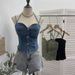 Women's Cowl Neck Padded Bralette Top Sexy Single Row Button Corset Crop Sleeveless Shirt_ecoleips.com