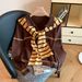 Korean Style Polo Lapel Sweater – Embroidered Pony & Striped Shawl Two-Piece Set (S/M/L/XL)_ecoleips.com