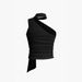 Women's Slim Fit Asymmetrical Vest European American Style One Shoulder Design with Pleated Detail And Ribbon Scarf Neck Warmer Sleeveless Short T-Shirt Top_ecoleips.com