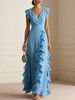 Women's Clothing Style Women's Solid Color Pleated Short Sleeve V Neck Dresses Long Gowns Clothing For Formal & Casual For Women_ecoleips.com