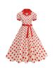 Women's Vintage Polka Dot Summer Dress Short Sleeve V-Neck A-Line Casual Party Robe Femme Pin Up Style_ecoleips.com