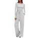 Asymmetrical Design Casual Jumpsuit For Women - Long Sleeve Wide Leg Pants Set, Versatile Sporty Outfit For Multiple Occasions_ecoleips.com