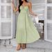Voya Women's 2026 Spring/Summer European And American Style Vacation Solid Color High-Waisted Strap Dress Evening_ecoleips.com