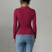 Voya Spring And Summer New French Retro Square Neck Long Sleeved Slim Pleated Top For Women's Clothing, Wine Red Niche Design Base Shirt_ecoleips.com