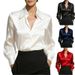 Women's Satin-Blend Oversized Shirt – Minimalist Long Sleeve With Contrast Panels (S-XXL, Red/Black/White/Navy)_ecoleips.com