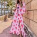 Women's V Neck Long Dress Printed Tie Waist Autumn Clothing Fashion_ecoleips.com