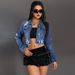 Women's Distressed Denim Jacket With Fringe Detail - Slim Fit Long Sleeve Blue Denim Shirt For Casual & Office Wear_ecoleips.com