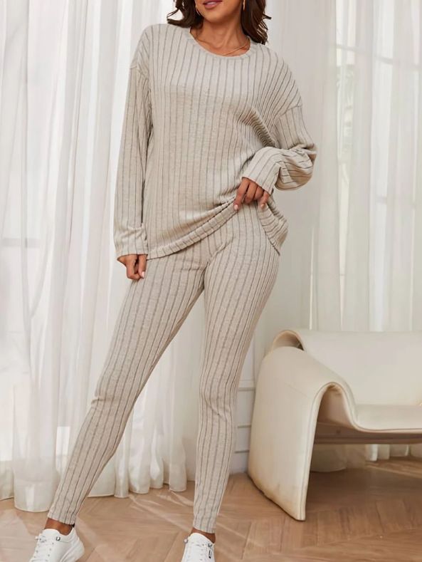 Women's Fashionable Casual Loose round Neck Ribbed Knit Set Autumn 2026 Cross Border Style New_ecoleips.com