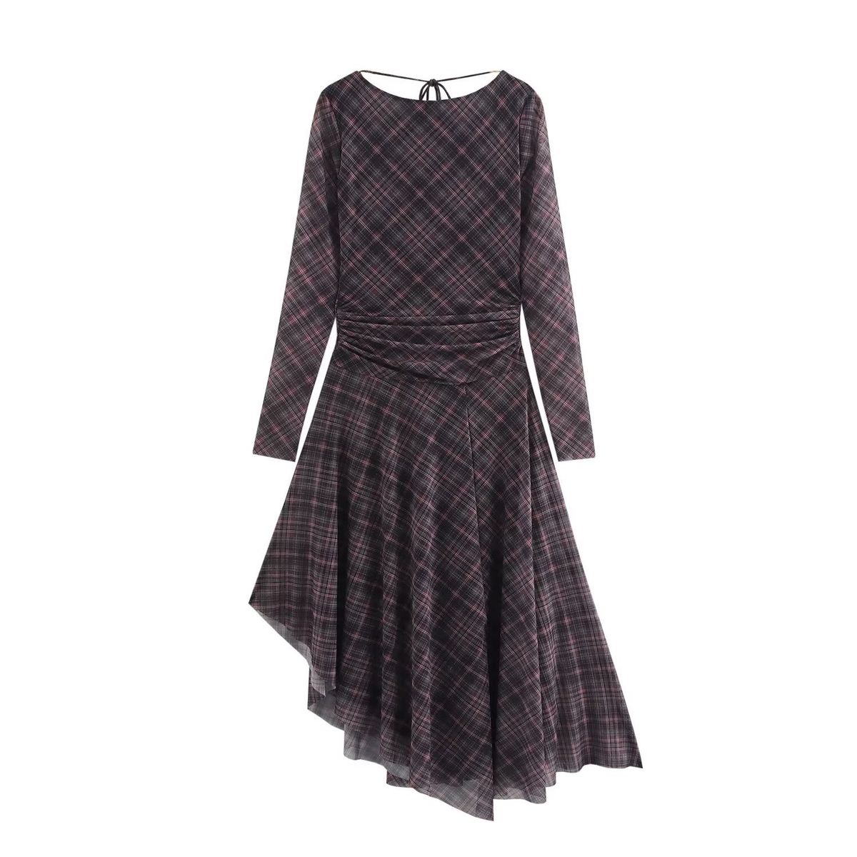 Women's Clothing Autumn New Women's Fashion Retro Plaid Pleated Tulle Dress 5039 284_ecoleips.com