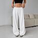 Women's Solid Color Wide Leg Casual Pants Elastic Waist Tie Trousers Independent Station European And American Style Clothing_ecoleips.com
