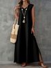 Elegant Sleeveless V-Neck Side Slit Maxi Dress For Women - Summer A-Line Flowy Long Dress In Solid Colors (S-XXL)_ecoleips.com