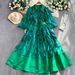 Elegant Full Skirted Dress European American High End Design Mesh Splicing Lace Lantern Sleeves Waist Cinching Slimming_ecoleips.com