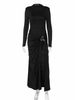 Women's Long Dress European American Style round Neck Solid Color Autumn Winter Fashion Elegant Decorative Ring Buckle Long Sleeves_ecoleips.com