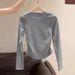 Women's Long Sleeve T-Shirt Spring Autumn Solid Color Round Neck Pullover Waist Pleated Top_ecoleips.com