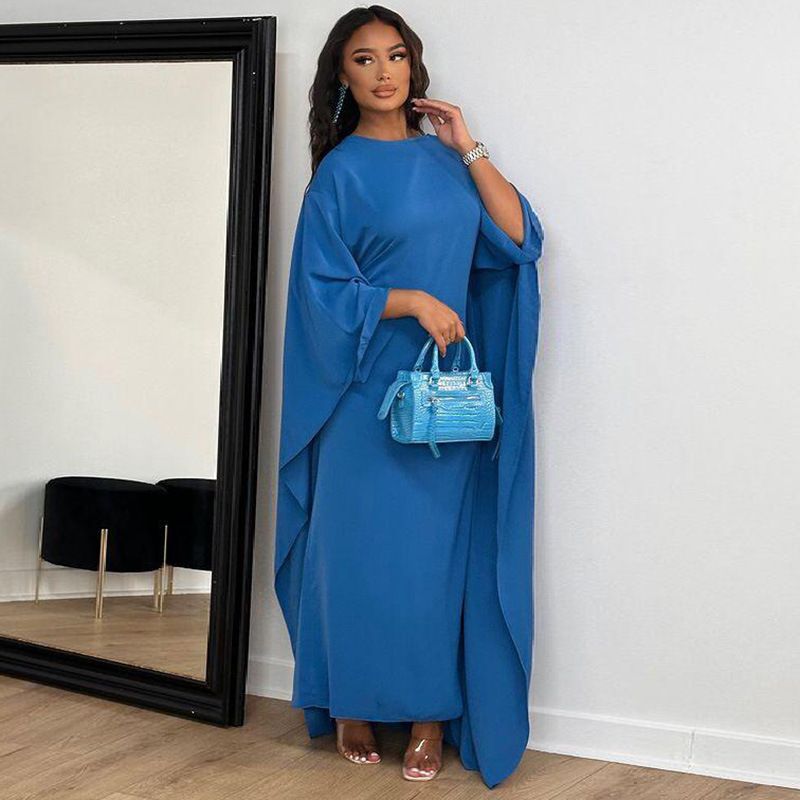 Women's Clothing Muslim women's clothing bat sleeves, slim lace up solid color robe dress_ecoleips.com