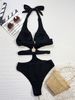 Women's Clothing Solid Color Triangle One Piece Swimsuit For Women Sexy Halter Neck Design With Hollowed Out Detail_ecoleips.com
