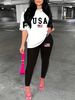Women's Casual Fashion USA American Flag Print Loose T-shirt+cropped Pants Two-piece Home Sportswear Daily Wear-196_ecoleips.com
