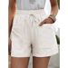 Suitable For All Seasons 2025 Summer Women's New Loose Linen Casual Shorts With Pockets Solid Color Plus Size High Waist Wide_ecoleips.com
