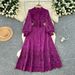 Elegant Women's Slimming Evening Dress High-End Heavy Duty Hollowed Out Crochet Flower Waist Cinching Lantern Sleeves New Style 2025_ecoleips.com