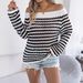 2026 Spring Summer Striped Hollow Out Casual Loose Knit Top Vacation Off-Shoulder Blouse Cross-Border Women's_ecoleips.com