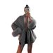 Women's Clothing Autumn And Winter Woolen Coat Short Coat Women's Cuffs Fur V Neck Lace Up Solid Color_ecoleips.com
