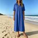 Loose And Casual Lapel Short-Sleeved Solid-Color Cotton And Linen Dress For Summer 2026_ecoleips.com