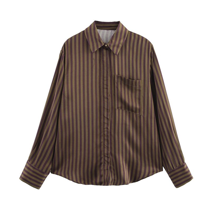 Women's Fashion Casual Striped Satin Textured Shirt Pants Set Spring And Summer_ecoleips.com