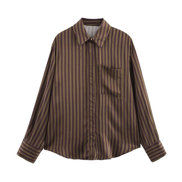 Women's Fashion Casual Striped Satin Textured Shirt Pants Set Spring And Summer_ecoleips.com