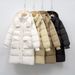 Women's Mid-length Korean-style Loose White Duck Down Fashionable Winter Jacket With Waist And Hood For Warmth_ecoleips.com