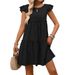 Women's Ruffled Bohemian Solid Color Dress Summer Thin Casual Fashion Adult Clothing_ecoleips.com