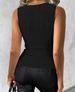 Women's Sexy Ribbed Knit Tank Top With Button Details - V-Neck Sleeveless Stretch Fit Machine Washable Black Polyester_ecoleips.com