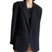Black Blazer Women With Elegant Design, Korean Style Loose Casual Slimming Jacket For Spring And Autumn_ecoleips.com